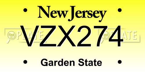VZX274 New Jersey License Plate