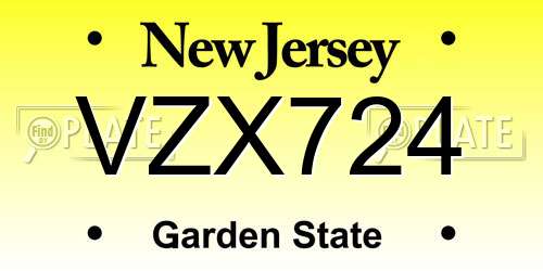 VZX724 New Jersey License Plate