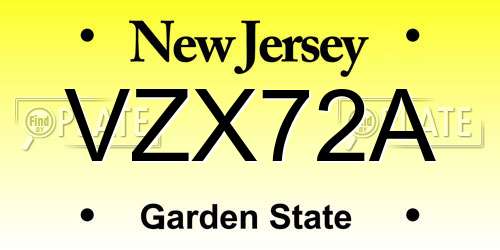 VZX72A New Jersey License Plate