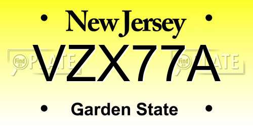 VZX77A New Jersey License Plate