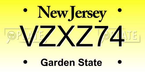 VZXZ74 New Jersey License Plate