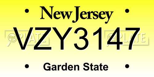 VZY3147 New Jersey License Plate