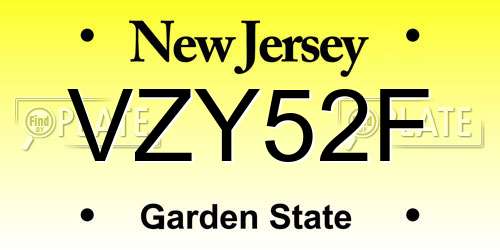 VZY52F New Jersey License Plate