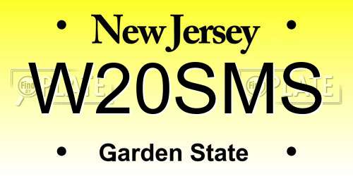 W20SMS New Jersey License Plate