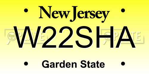 W22SHA New Jersey License Plate