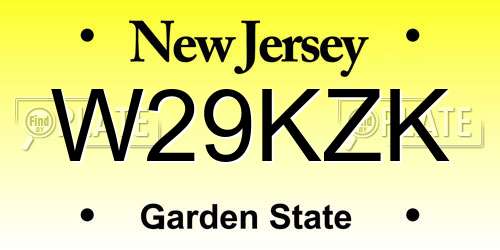 W29KZK New Jersey License Plate