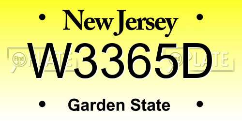 W3365D New Jersey License Plate