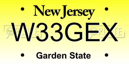 W33GEX New Jersey License Plate