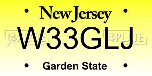 W33GLJ New Jersey License Plate