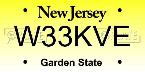 W33KVE New Jersey License Plate