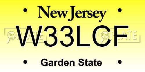 W33LCF New Jersey License Plate