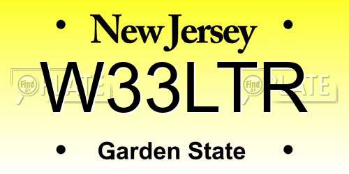 W33LTR New Jersey License Plate
