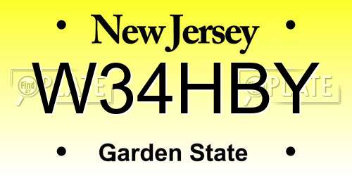 W34HBY New Jersey License Plate