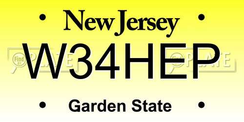 W34HEP New Jersey License Plate