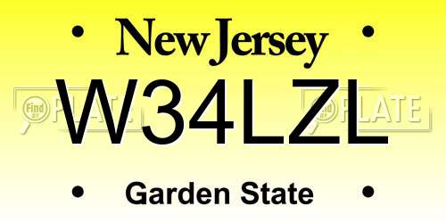 W34LZL New Jersey License Plate