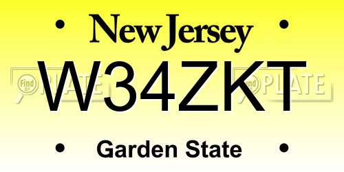 W34ZKT New Jersey License Plate