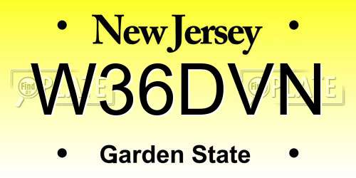 W36DVN New Jersey License Plate