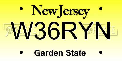 W36RYN New Jersey License Plate