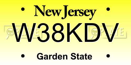 W38KDV New Jersey License Plate