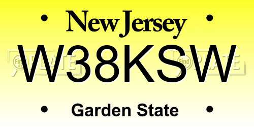 W38KSW New Jersey License Plate