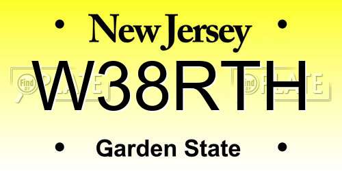 W38RTH New Jersey License Plate