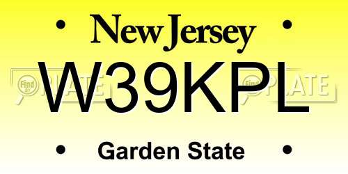 W39KPL New Jersey License Plate