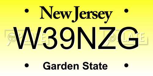 W39NZG New Jersey License Plate
