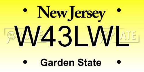 W43LWL New Jersey License Plate