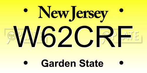 W62CRF New Jersey License Plate