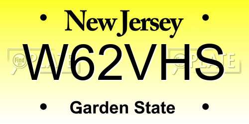 W62VHS New Jersey License Plate