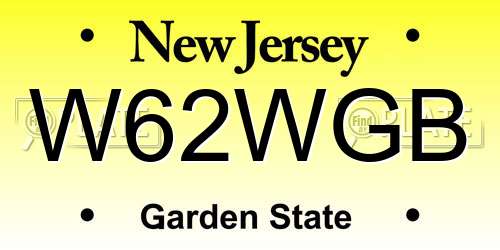 W62WGB New Jersey License Plate