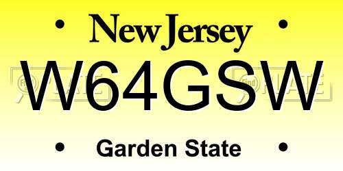 W64GSW New Jersey License Plate
