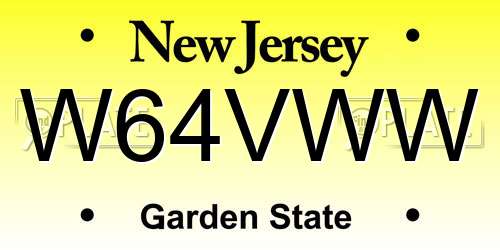 W64VWW New Jersey License Plate