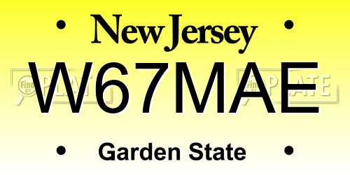 W67MAE New Jersey License Plate