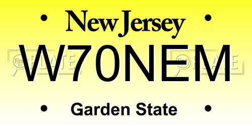 W70NEM New Jersey License Plate