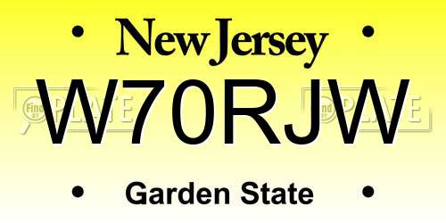 W70RJW New Jersey License Plate
