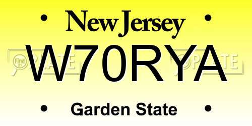 W70RYA New Jersey License Plate