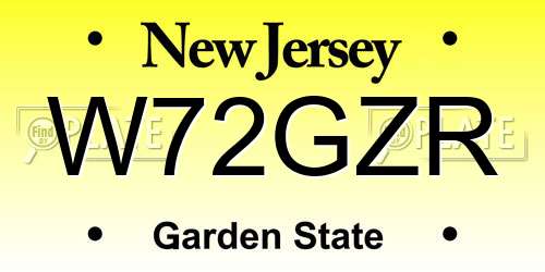 W72GZR New Jersey License Plate