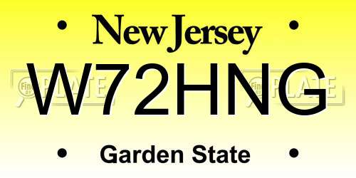 W72HNG New Jersey License Plate