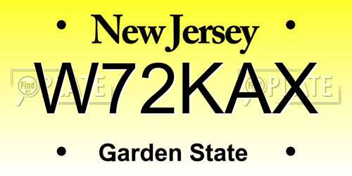 W72KAX New Jersey License Plate