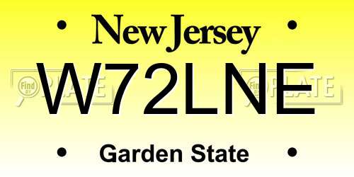 W72LNE New Jersey License Plate
