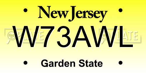 W73AWL New Jersey License Plate