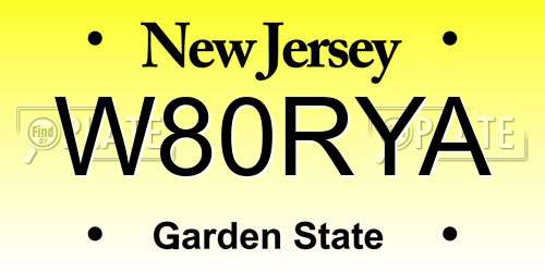 W80RYA New Jersey License Plate