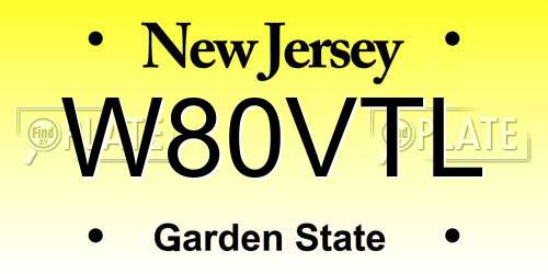 W80VTL New Jersey License Plate