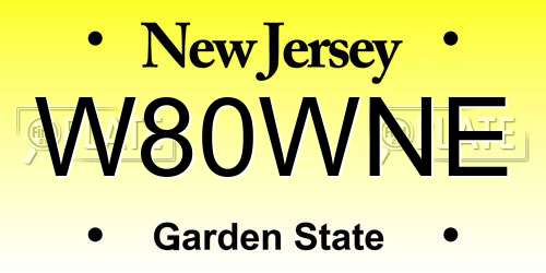 W80WNE New Jersey License Plate