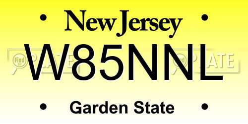 W85NNL New Jersey License Plate