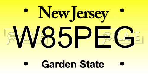 W85PEG New Jersey License Plate