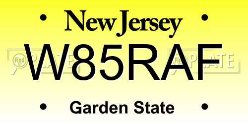 W85RAF New Jersey License Plate