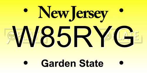 W85RYG New Jersey License Plate