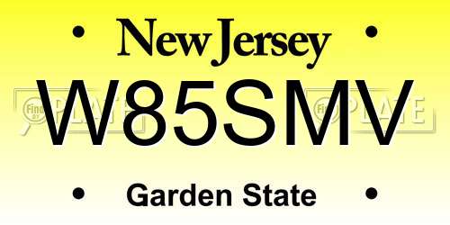 W85SMV New Jersey License Plate